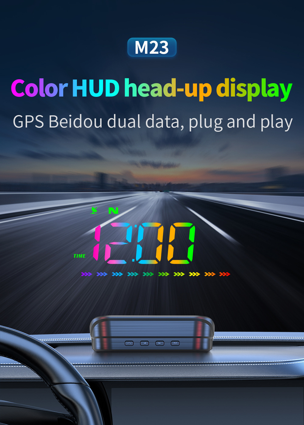 Car HUD Head-Up Display Beidou GPS Multifunctional Reflective Display Device M23 Car Head-Up Display