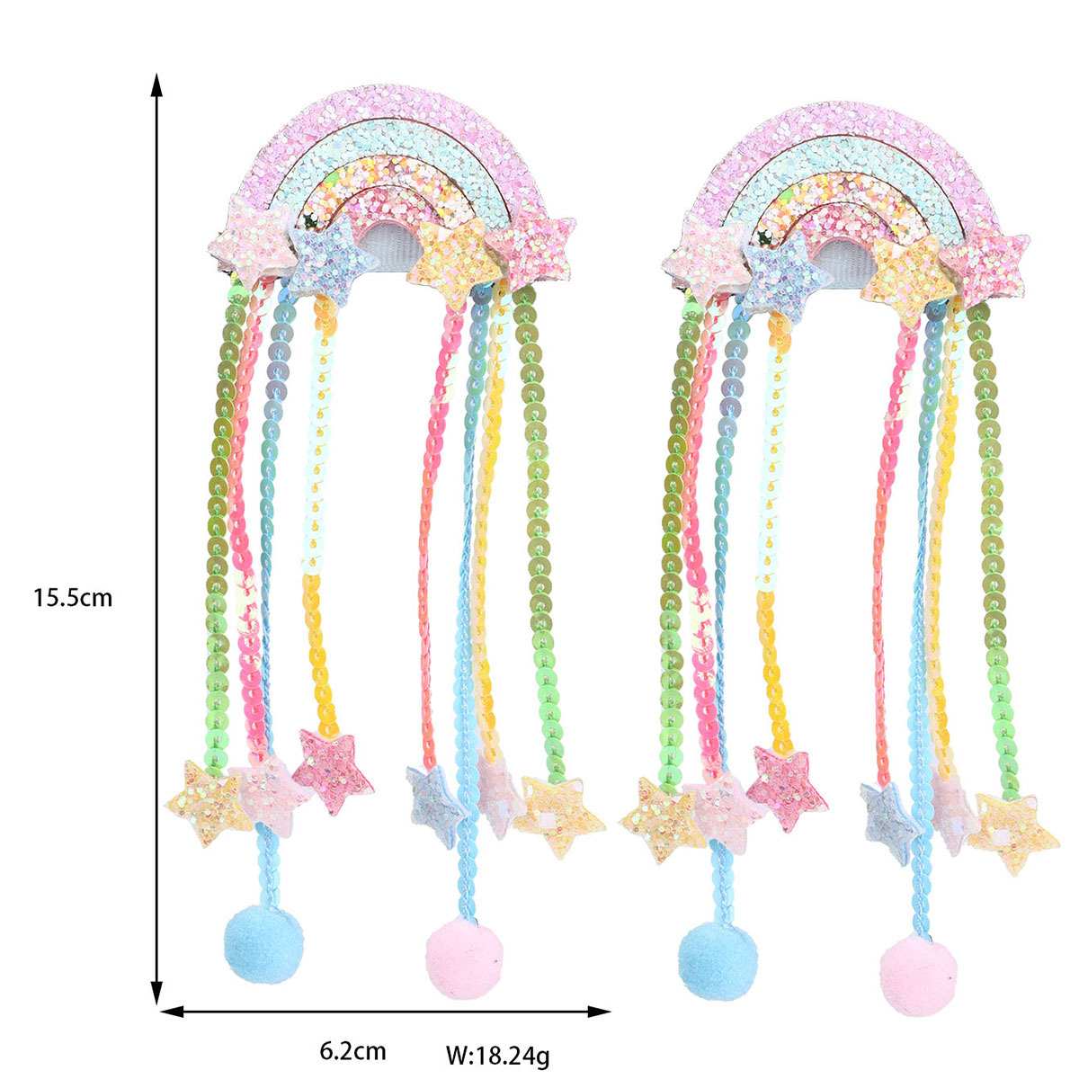Fermagli per capelli stella arcobaleno con paillettes e nappe_voghion.com