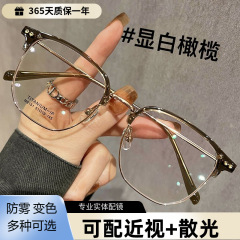 近視女性用純チタン超軽量ハーフフレームメガネ、男性用度付きメガネ、大きなフレーム、顔が見える、小さな目、大きな顔、スリムに見えるフレーム