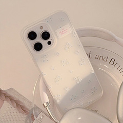 青い小さな花柄のiPhoneケース、Apple 16、15 Pro Max、iPhone 17、韓国風、13、透明感、11対応