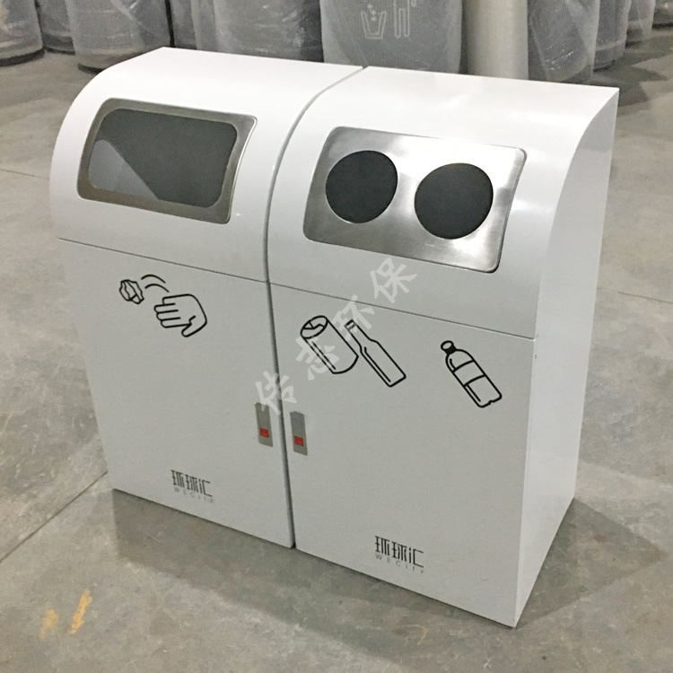 室内商用钢制组合式分类垃圾桶白色喷塑烤漆冷轧铁板果皮箱回收箱