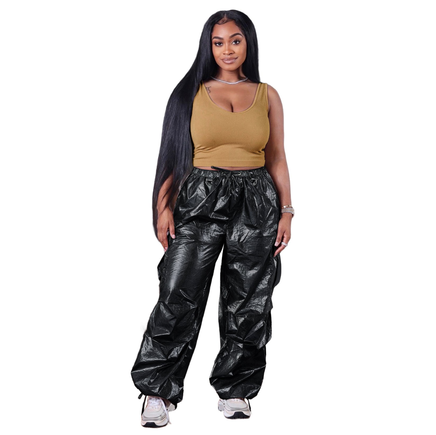 Women's Clothing fashion women's casual pants solid color three dimensional pocket pleated overalls trousers_voghion.com