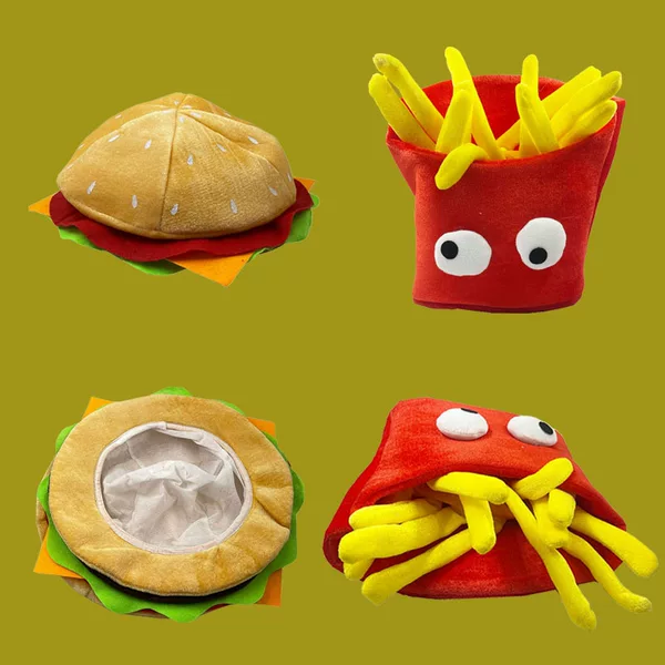 Factory Direct Sales Party Dress up Cartoon Cute French Fries Burger Hat Creative Realistic Funny Headgear Event Props