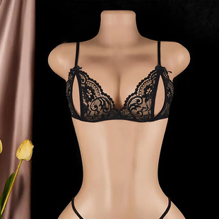 Foreign Trade Hot-Selling Sexy Lingerie Sexy Hollow Semi-See-Through Lace Exposed Breast Bra Push-Up Thin Bra