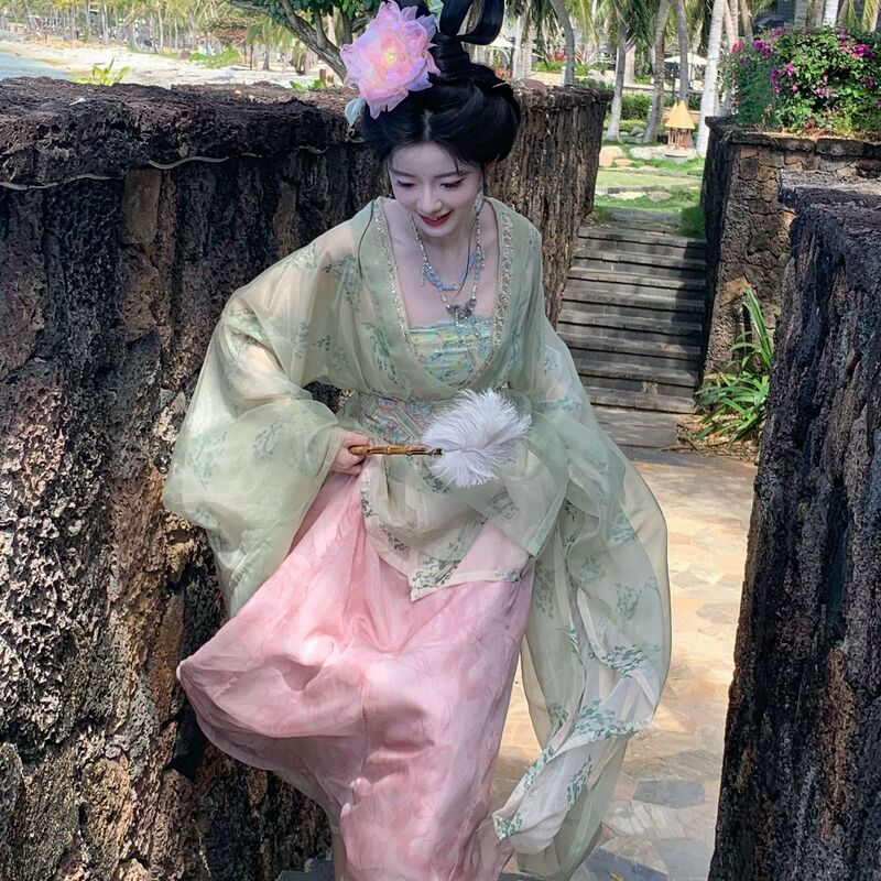Spring and Summer New Tang-Style Hanfu Set with a Fairy-Like Feel, Daily Wear, Front-Opening Skirt, Embroidery, and Flowing National Style Elements Spring and Summer New Tang-Style Hanfu Set with a Fairy-Like Feel, Daily Wear, Front-Opening Skirt, Embroidery, and Flowing National Style Elements
