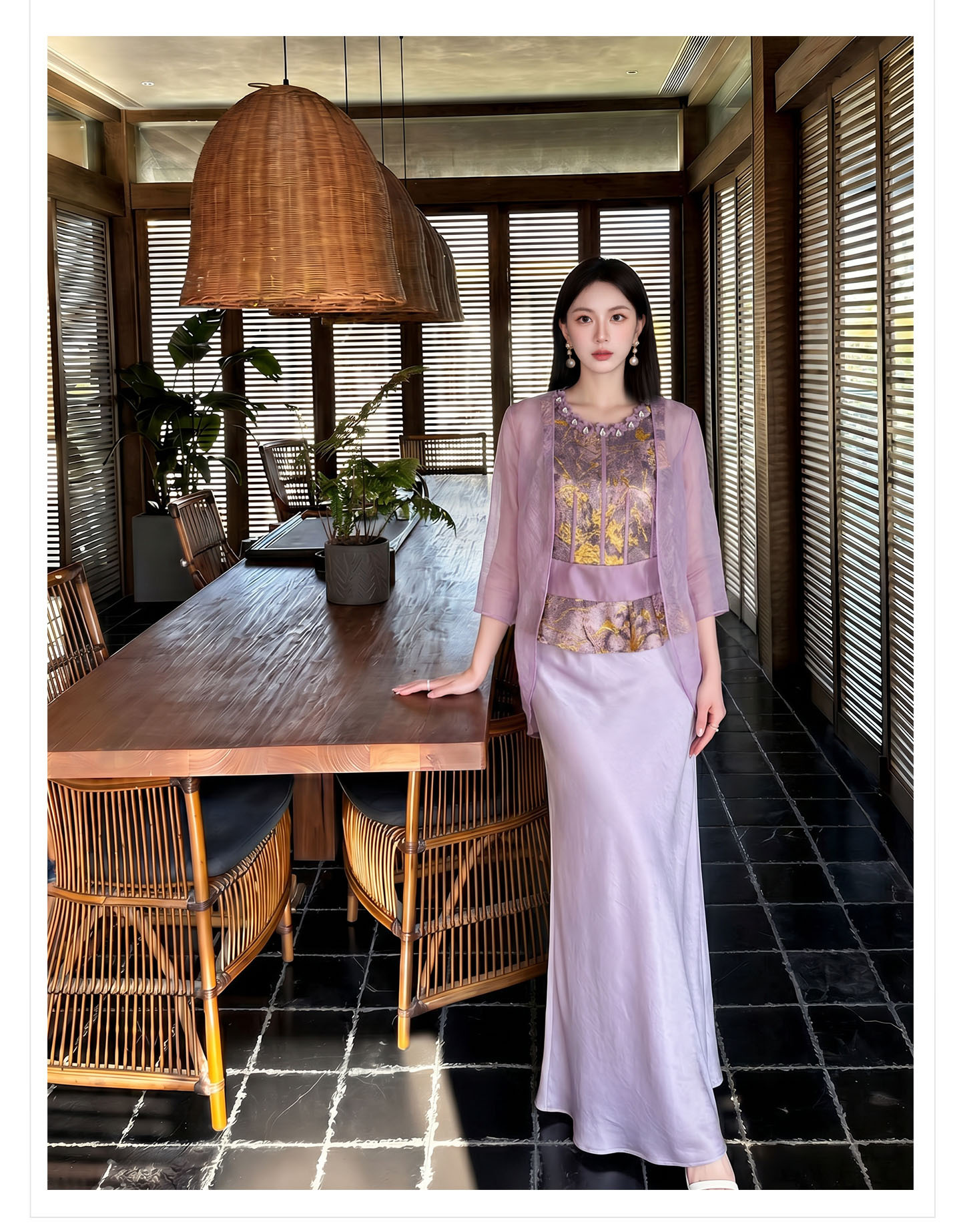 Bộ set nữ quốc phong gồm áo gile hoa văn + áo khoác cardigan + chân váy trơn — Bộ ba mảnh, Trang chủ, bộ hai mảnh, áo khoác chi tiết 13