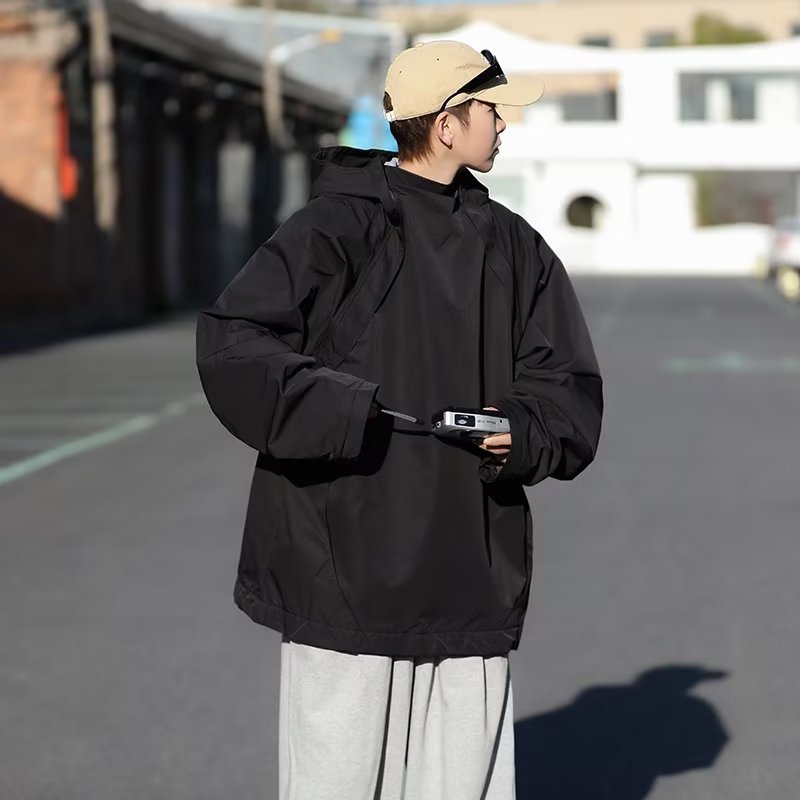 Otoño Hong Kong viento nacional marea función viento cremallera capucha chaqueta hombre suelta bf chaqueta casual con capucha