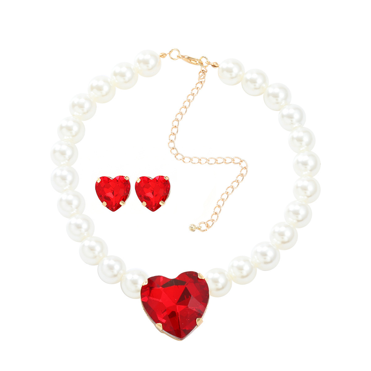 Braut einfache stil herzförmige ohrringe und halskette kombination set perle zubehör mode schmuck_voghion.com