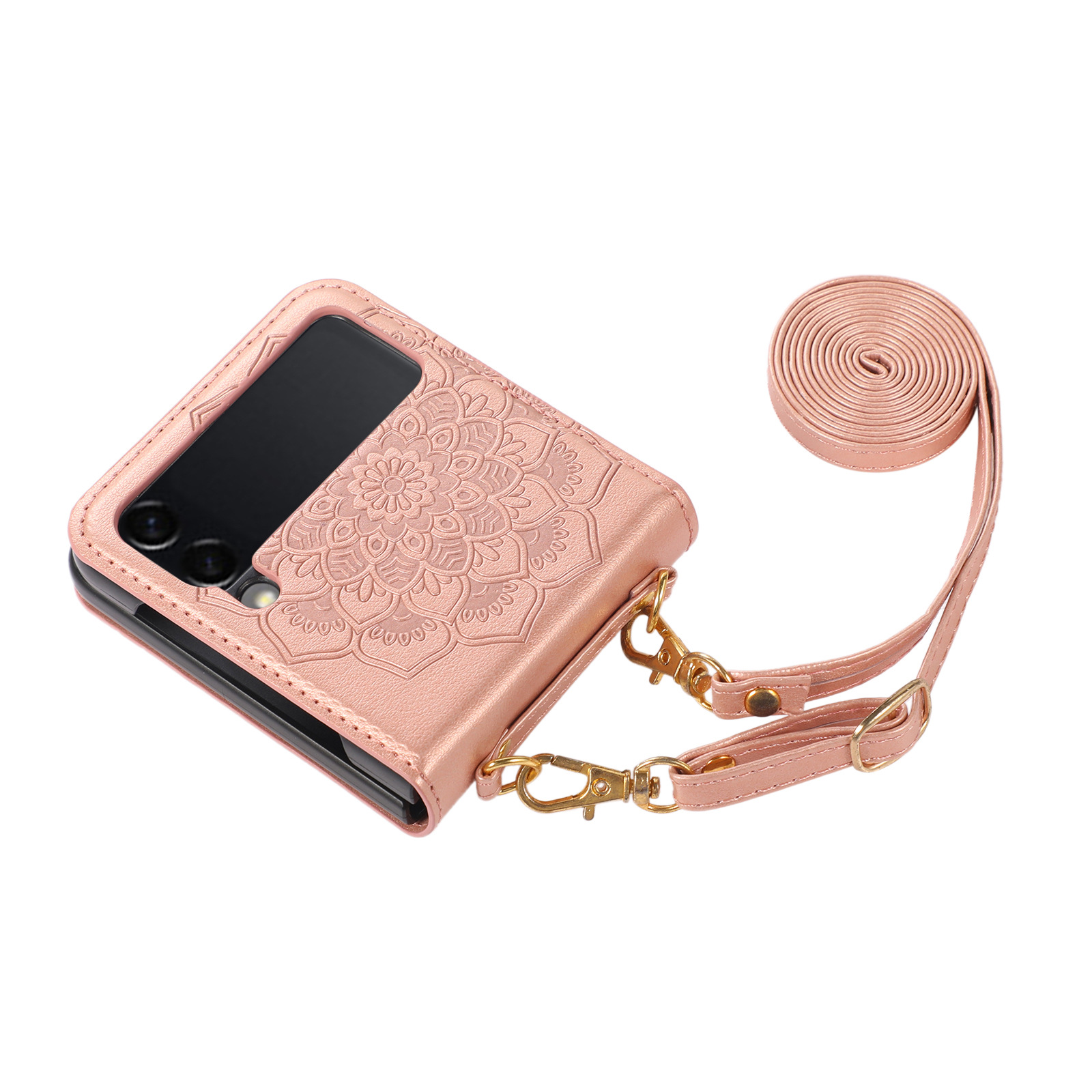 Suitable for Z Flip 6 folding screen mobile phone case Samsung Flip 4 5 mobile phone leather case crossbody embossed protective cover_voghion.com
