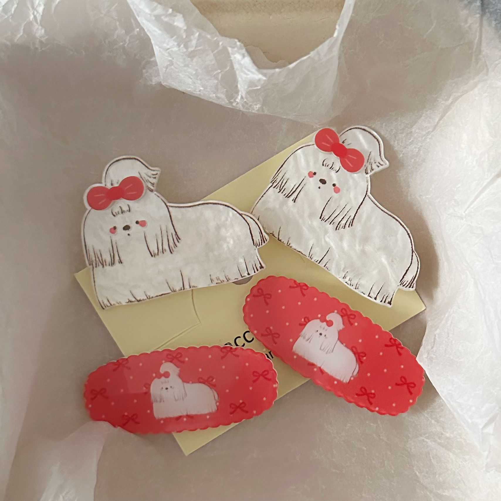 cute red bow tie puppy barrettes cartoon acrylic piece hairpin all-match girl side clip ornament wholesale