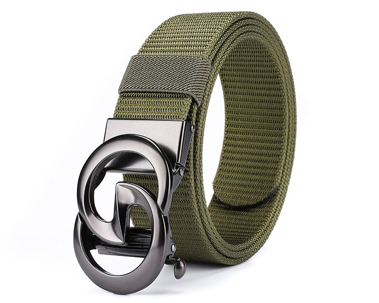 New Men's Automatic Buckle Canvas Belt Without Holes Thickened Nylon Waist Belt Simple Casual and Versatile for Business The Belt Can Be Cut Short_voghion.com