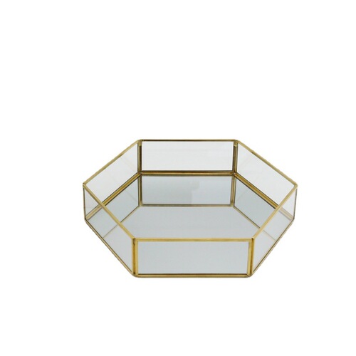 Glass jewelry storage box, minimalist hexagonal tray, skincare storage tray, baking pastry display dessert stand