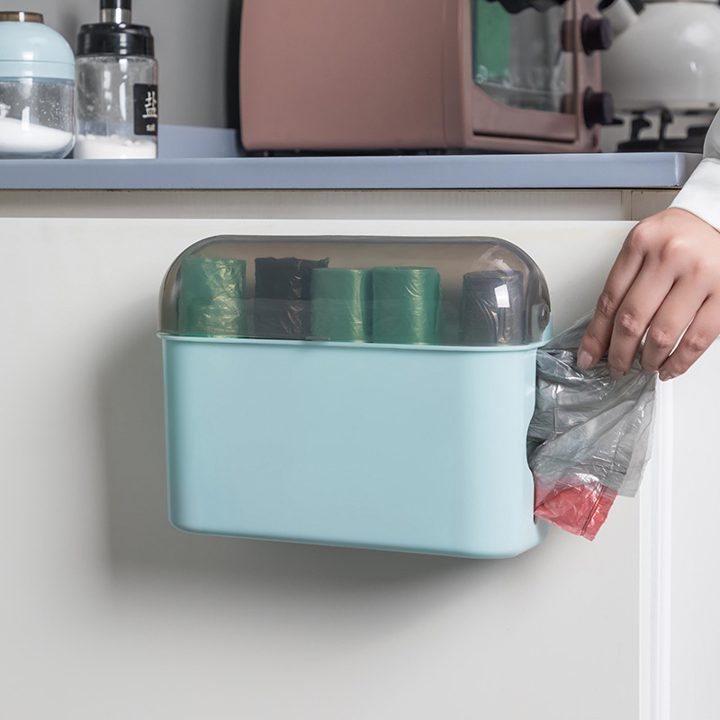 New hole-free trash bag storage box, creative wall-mounted kitchen and bathroom plastic bag storage rack