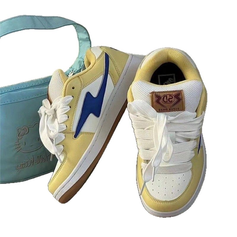 White Rainbow Design Bread Shoes Men ins Trendy 2025 Autumn New White Shoes Student Board Casual Board Shoes