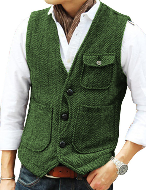 Men-s-Vest-Brown-Herringbone-W