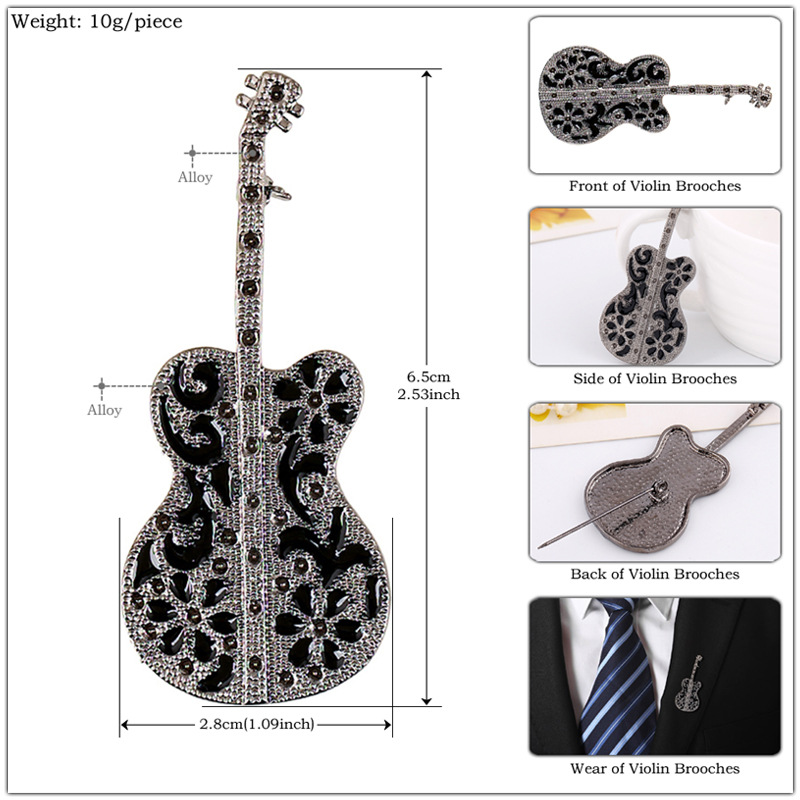 Retro Black Guitar and Violin Brooch