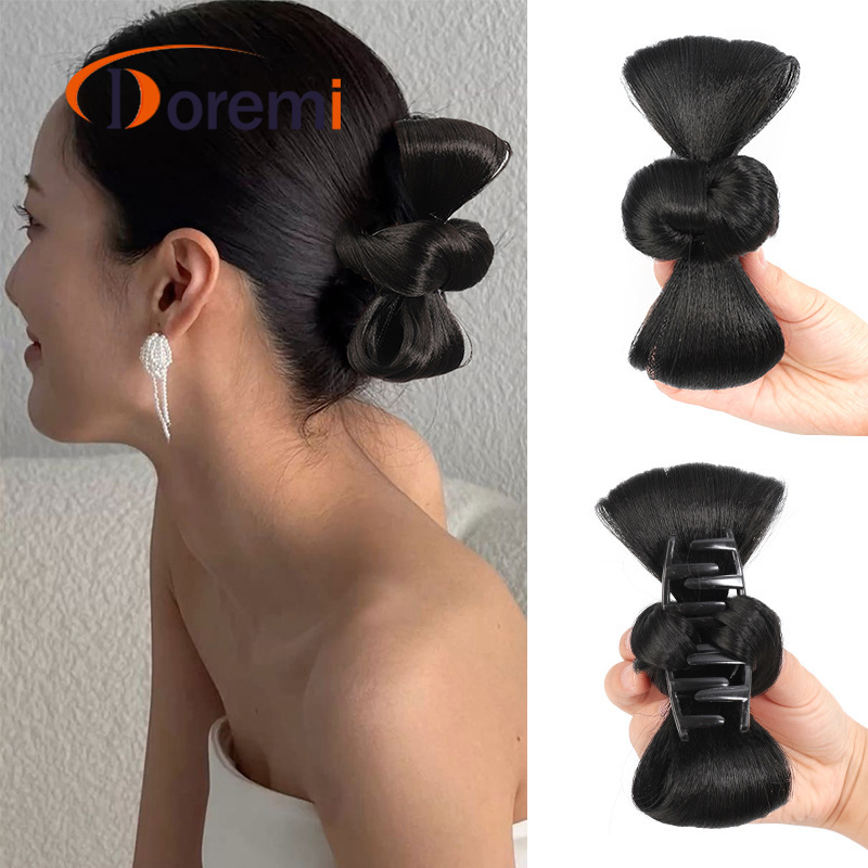 Low-Tied Bow Ball Head Wig Clip Flower Bud Black Hair Accessories Hair Wig Bag