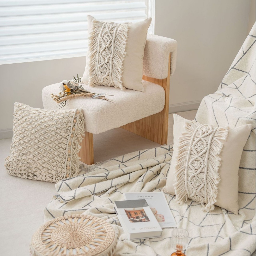 Bohemian Hand-woven Pillow Cushion Tassel Sofa Pillowcase Backrest Pure Cotton Line Homestay Shooting Props