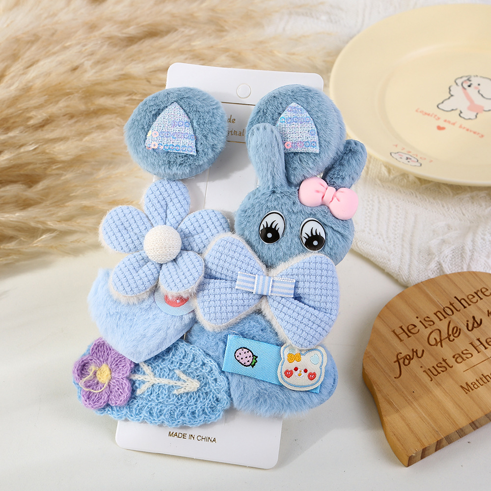 Otoño y invierno dibujos animados adorables clips para el cabello para niños dulce viento arco conejo conjunto de ocho piezas frangeas rotas clips para el cabello