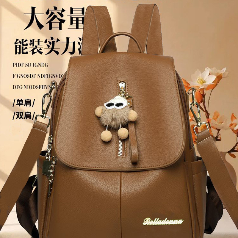 Pu Leather Backpack for Women 2026 New Style Versatile Fashionable Travel Backpack Large Capacity Mom Bag Soft Leather