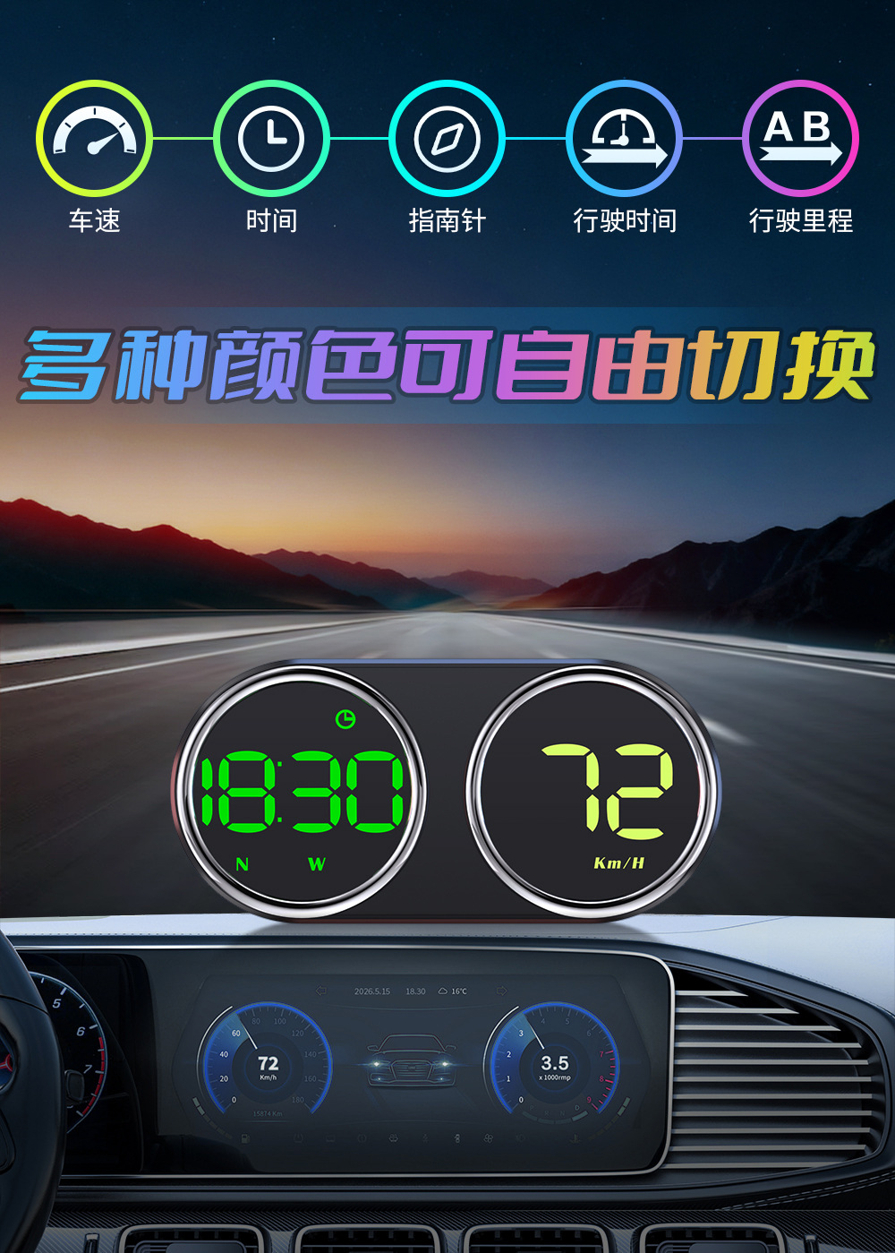 New G28 High-Definition Car Hud Instrument Dual-Screen Display Gps Speedometer Multi-Functional Universal Car Dashboard