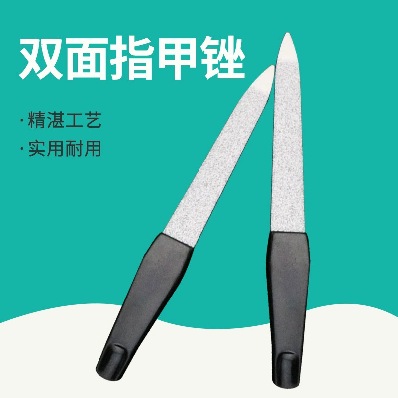 Маникюрный инструмент для ногтей Двусторонний скраб Предохранитель Полировка Металлическая пескоструйная полировальная полоса Пластиковая ручка Пилочка для ногтей из нержавеющей стали