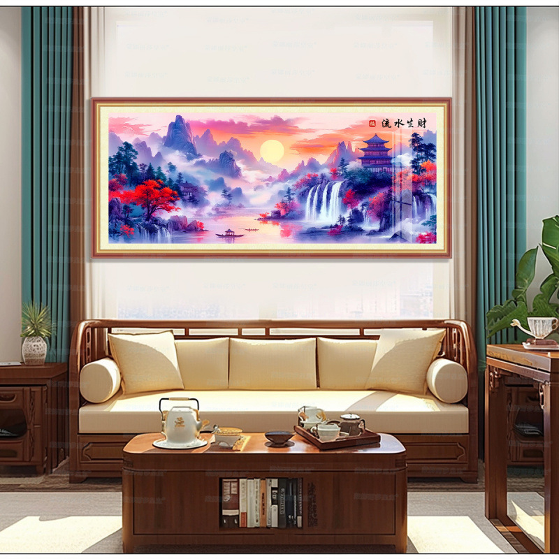 Mona Lisa Real bordado cruzado púrpura Yun Danxia-Liushui Shengcai nuevo estilo chino gran auspicioso buen bordado de hilo simbólico