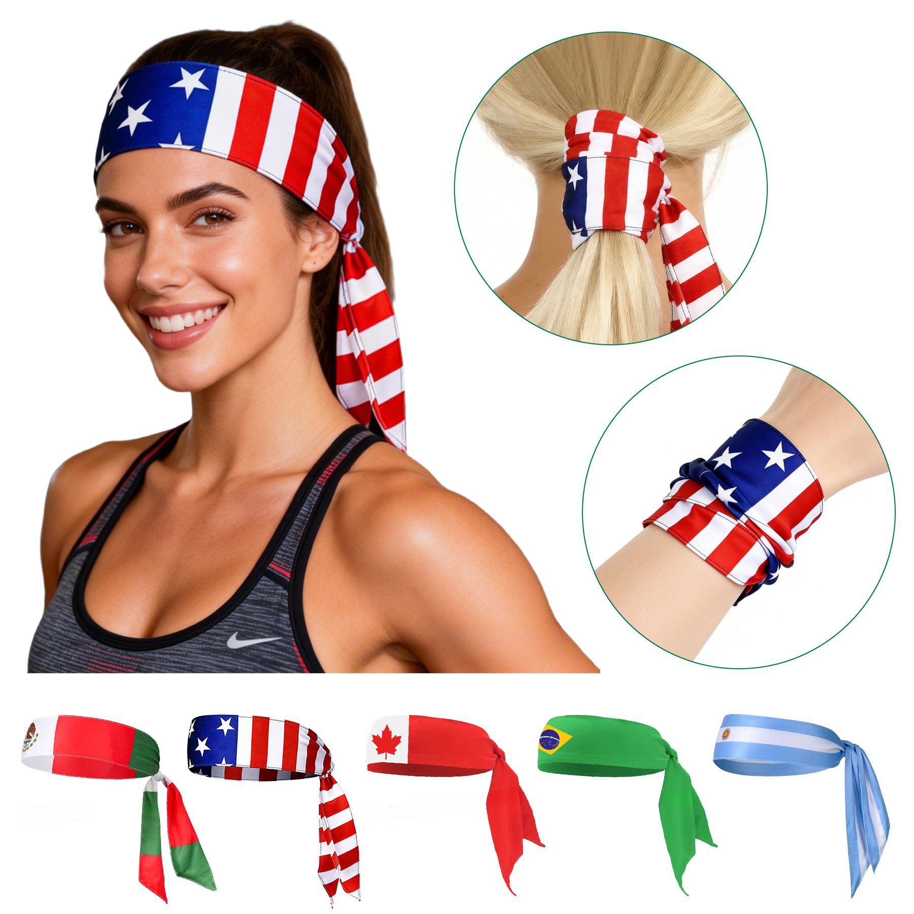 American Flag Independence Day Headband Men's Sports Elastic Headband Women's Fashion Cross Wide Headband Sweat-Absorbing Hair Accessory