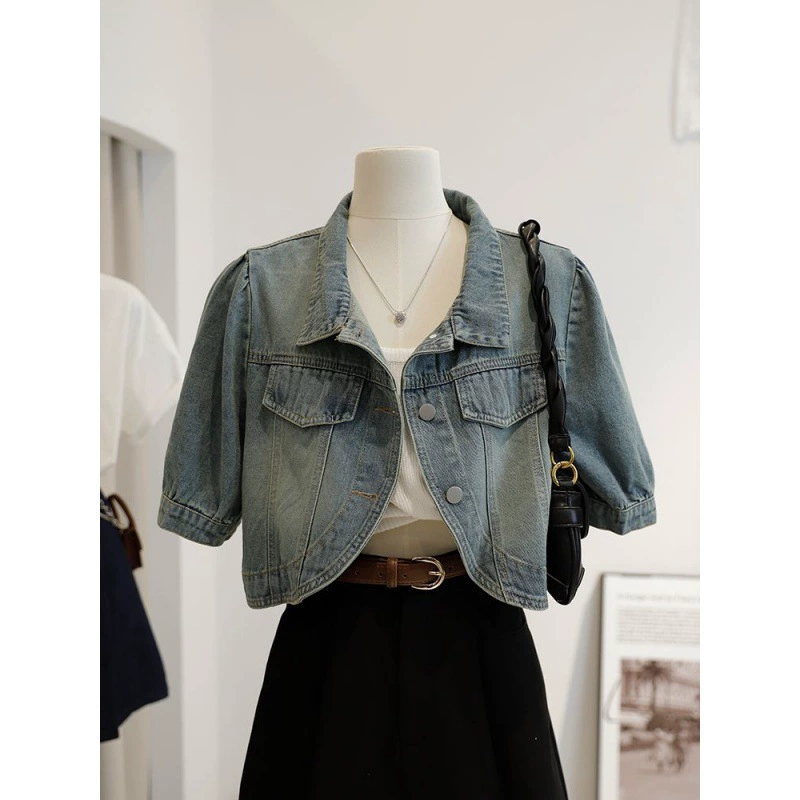Короткий джинсовый пиджак с короткими рукавами женский летний тонкий новый стиль с подтяжкой