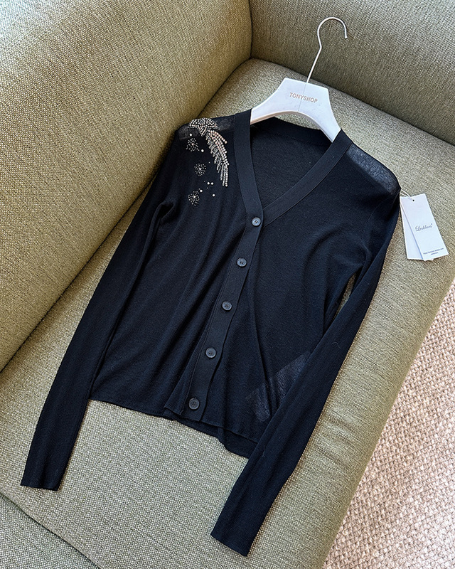 High-Quality Products Are Amazing! Recommended Dio* Pure Tail Shoulder Heavy-Duty Bright Diamond-Decorated Cotton and Linen Blend Cardigan