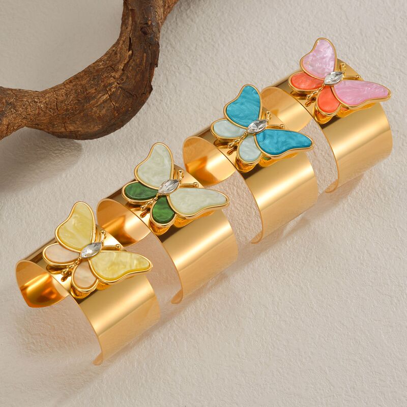 Cross-Border Exclusive Stainless Steel Versatile Exaggerated Style Wide Version with Diamond Butterfly Open Bracelet Temperament Light Luxury Bracelet for Girls