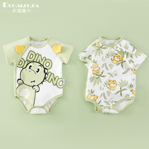 Bag fart clothing baby summer clothing triangle cartoon harem short-sleeved jumpsuit newborn male and female baby clothes summer thin section