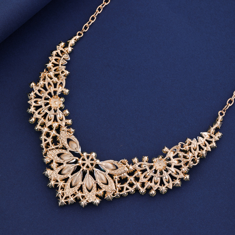 跨境欧美礼服饰品首饰套装 项链耳环两件套 彩色花朵新娘服装配饰