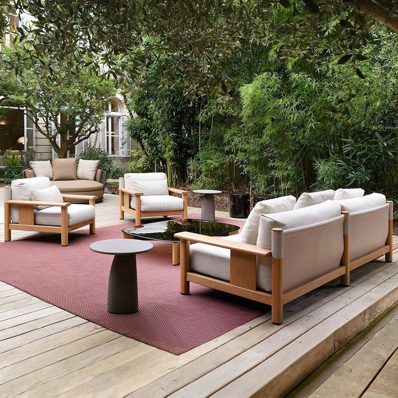 Sofá de madera maciza al aire libre patio jardín hotel villa ocio anticorrosión teca al aire libre muebles impermeables a prueba de sol image 2