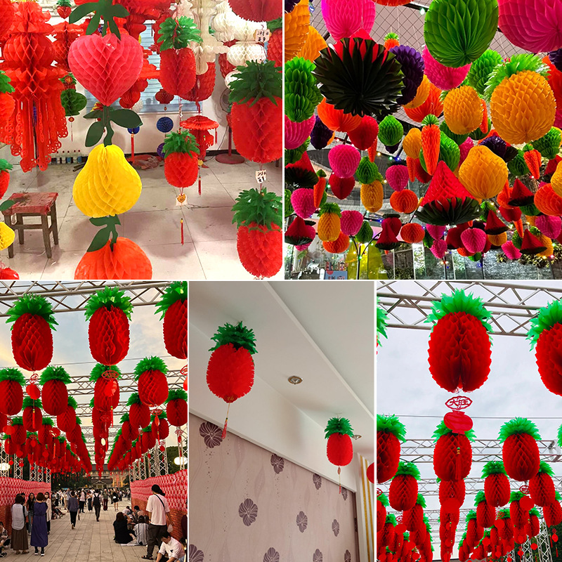 Gran linterna de piña de papel rojo manzana al aire libre plegable linterna de panal al por mayor centro comercial decoración del Festival de Primavera