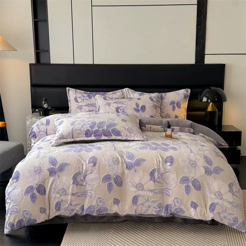 2025新款A类全消光高克重雕花牛奶绒宝宝绒四件套新款床单被套