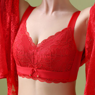 Red ultra thin underwear, supporting lace wireless bra, bra top, plus size
