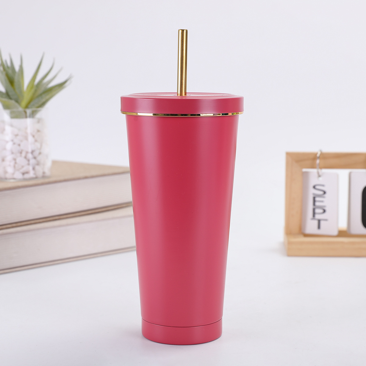 Taza de paja de acero inoxidable de doble capa de gran capacidad 750ml taza de café de perla vacío de mano taza de automóvil de hielo