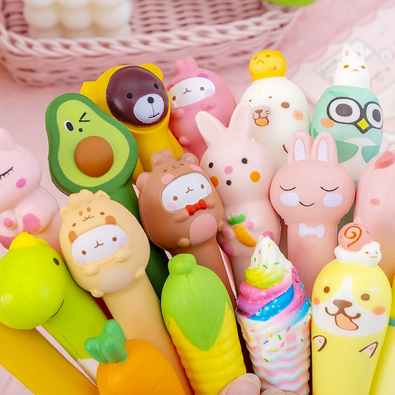 Cartoon Rollerball Pen, 0.5 mm, Squishy Slime Topper, Cute Animal Designs (Random Color)