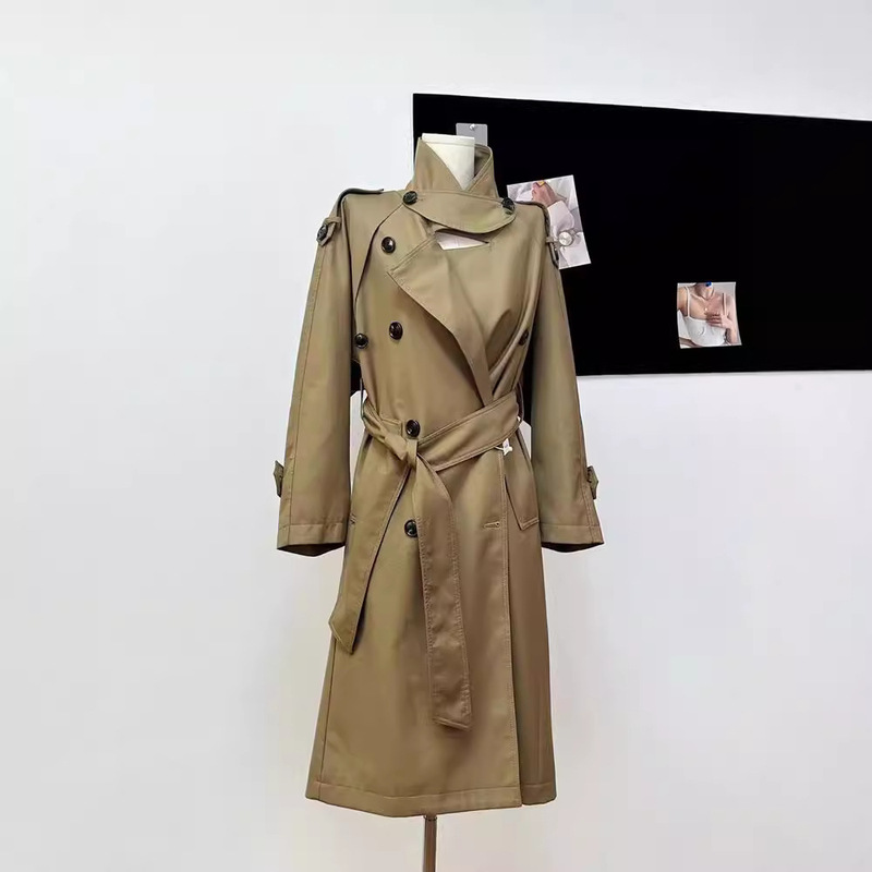 周淼ZHOUMIAO巴黎旧梦廓形大翻领双排扣中长款气质风衣外套女高街|undefined