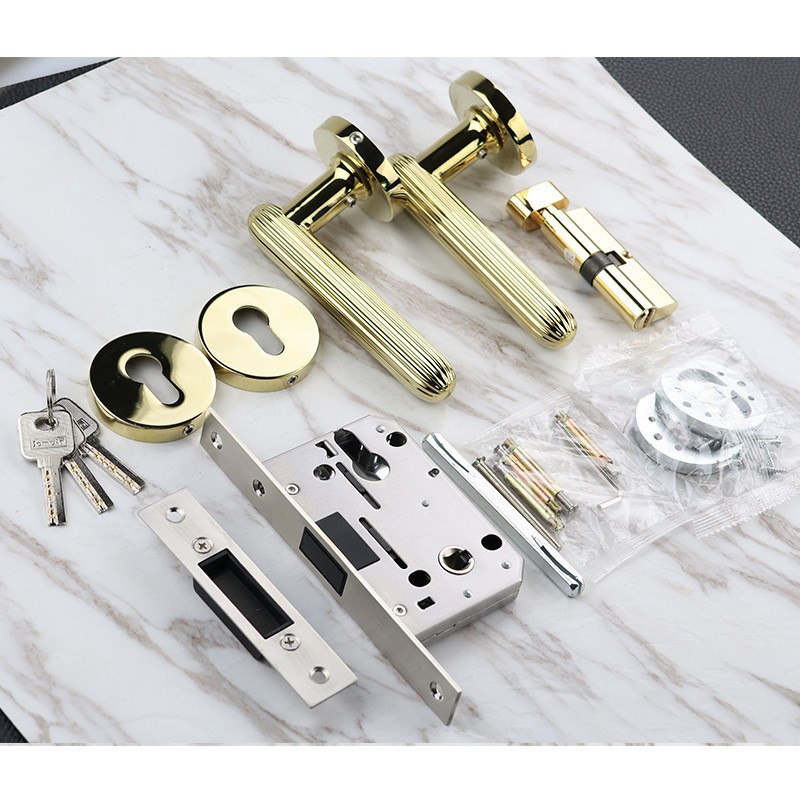 Cerradura de puerta de madera de dormitorio interior personalizada manija dividida de aleación de aluminio succión magnética silenciosa puerta interior americana cerradura de manija dividida