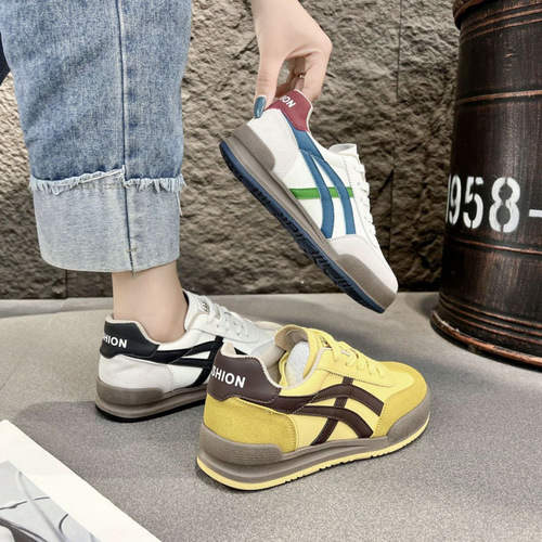Korean Version Versatile Colorblock Retro Ballet Agan Shoes for Women 2025 Autumn Fashion Lightweight Casual Sports Shoes