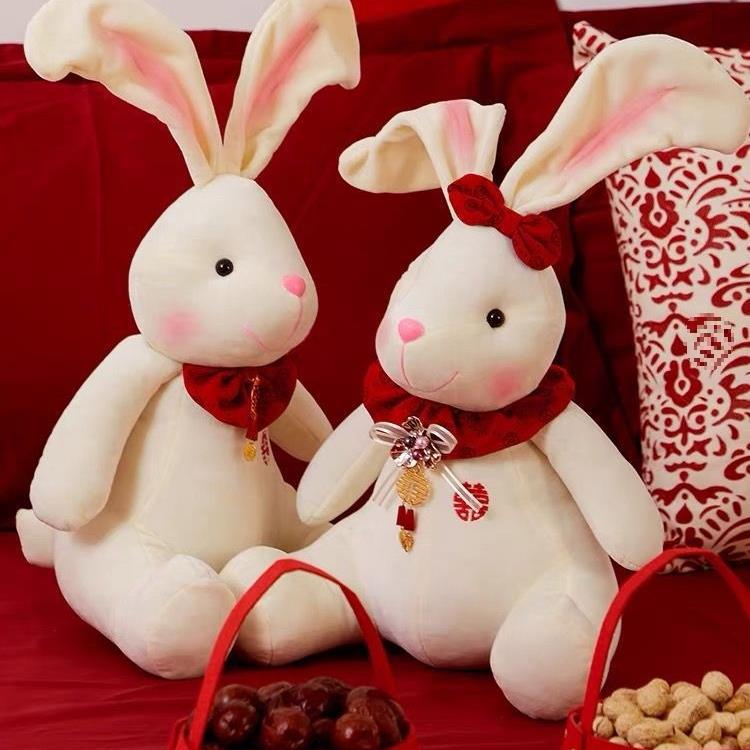 행복한 단어 프레스 침대 인형 신혼 부부 결혼식 토끼 인형 인형 봉제 장난감 선물 결혼식 방