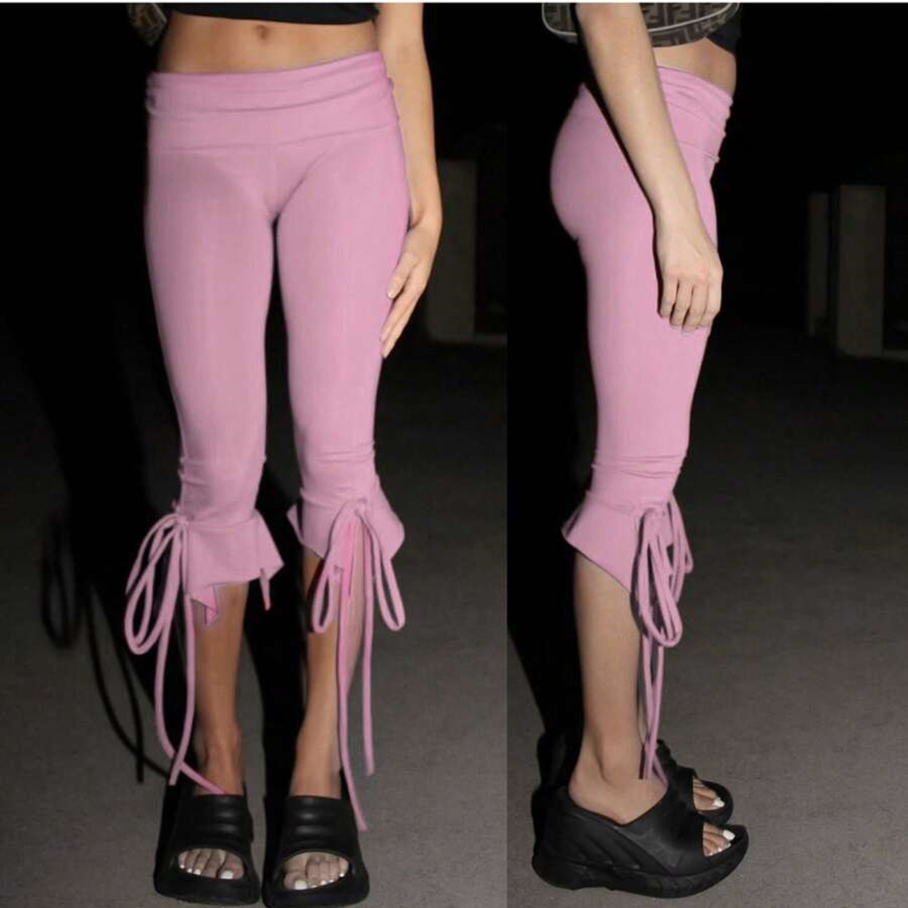 European and American Cross-Border Women's Clothing Simple Solid Color Tie-Up Tight Cropped Pants Solid Color Shorts