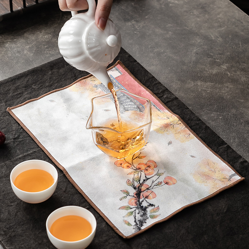 Transfronterizo de algodón y lino de estilo japonés toalla de té absorbente accesorios de la ceremonia del té mantel gris trapo estilo simple estera de té ceremonia del té Accesorios