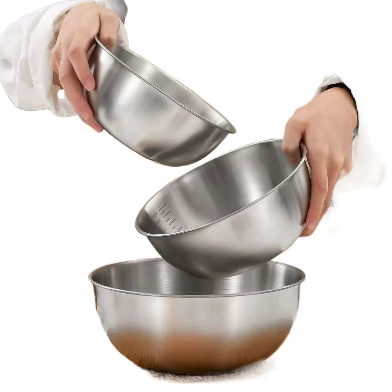 Thick 304 stainless steel multi -functional dishes and noodles multi -use pelvic home Korean band scale salad bowl egg bowls