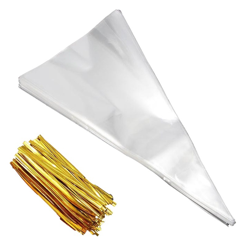 En stock bolsa de triángulo OPP bolsa de embalaje de caramelo de triángulo transparente bolsa de embalaje de palomitas de maíz de cono de helado 50