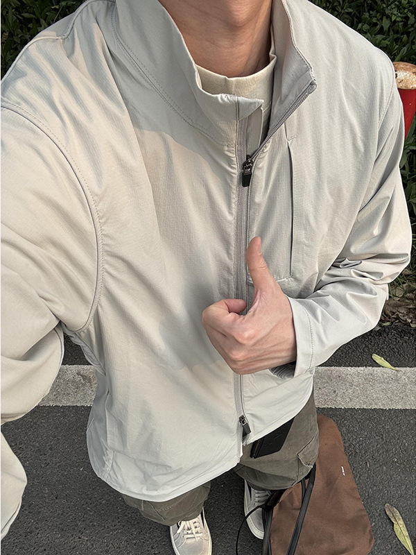 グレーのスタンドカラー日焼け止めジャケットメンズ夏薄い屋外ストリート日焼け止めジャケットハイエンドアメリカン速乾ジャケット|undefined