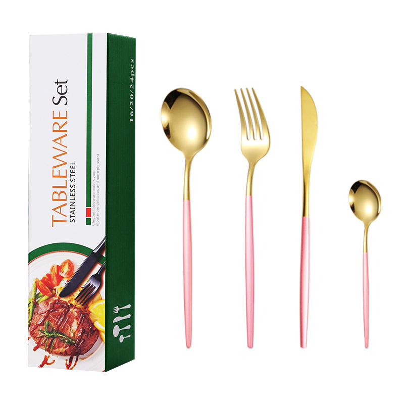 Juego de vajilla de comida occidental de acero inoxidable portugués transfronterizo Juego de 24 piezas Cuchillo, tenedor, cuchara, postre, tenedor, cuchara, regalo