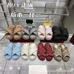 2025 夏の新 G ファミリー厚底クロスアウターサテンプリントフラットスリッパ女性のカジュアル身長増加サンダル